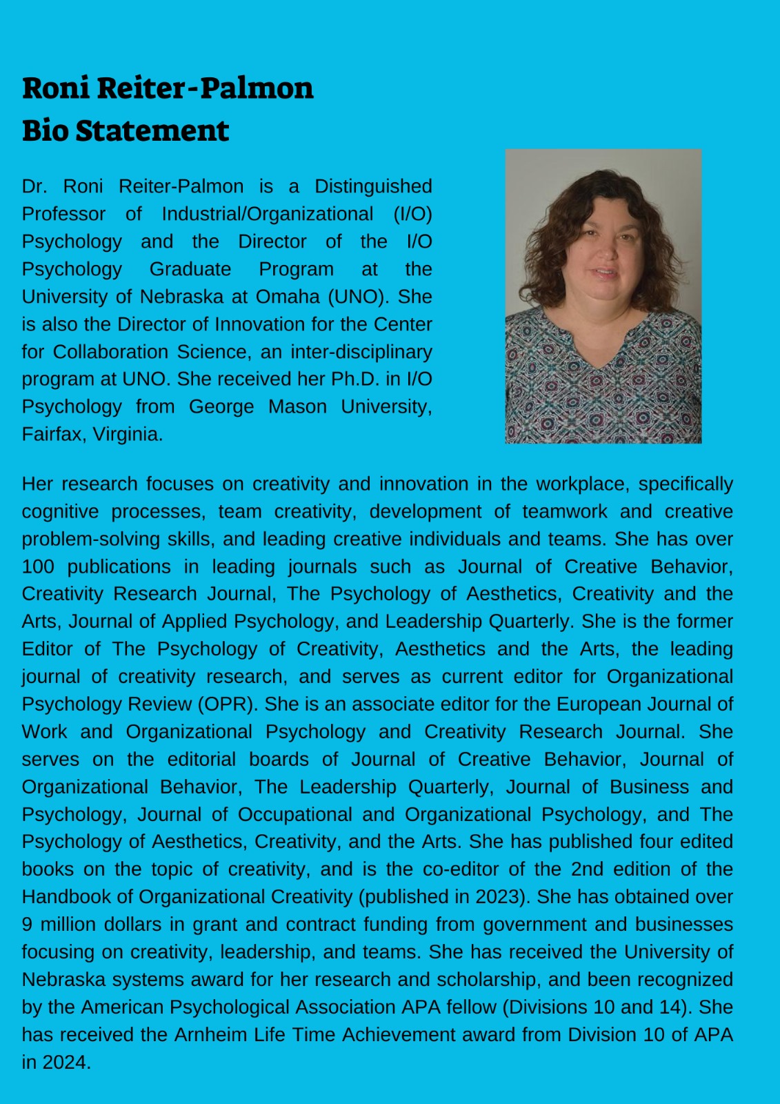 Read more about the article June 2024 – Prof. Roni Reiter-Palmon visits our lab and gives a lecture on measuring creativity.